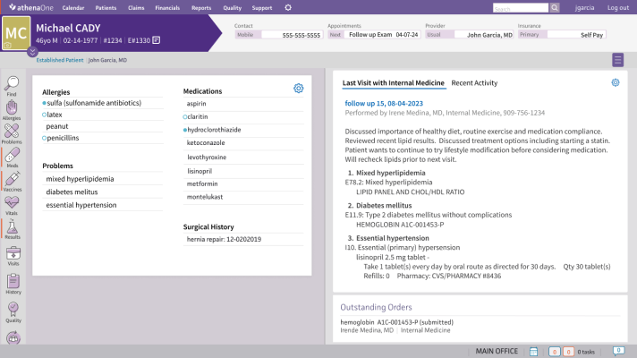 patient briefing seen n athenaOne Chartsync